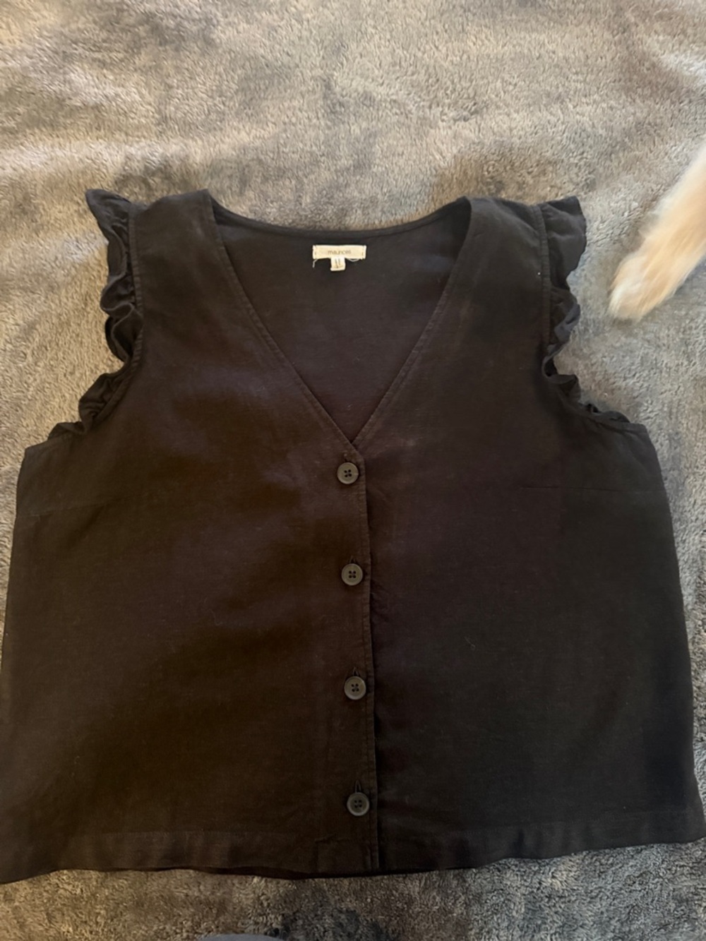 Maurices Black Ruffle Sleeve Button-Front Top